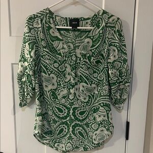 Maeve Anthropologie Green Paisley Boho Blouse Small